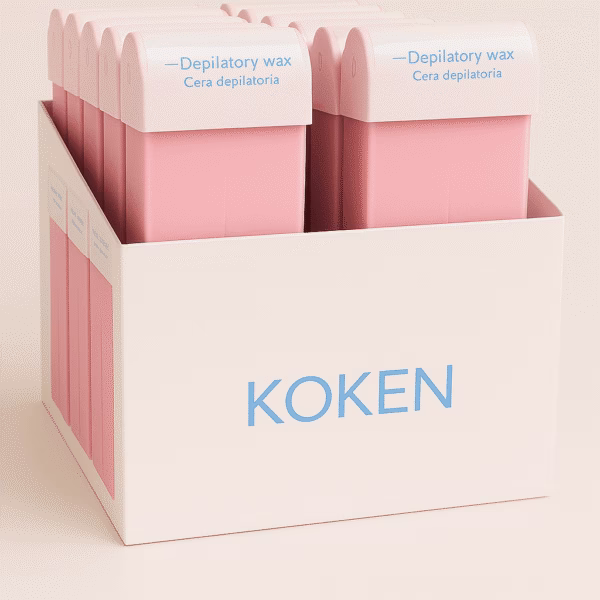 Cera roll-on rosa 40 uds Pack de 40 cartuchos de cera rosa roll-on de 100 ml para depilación tibia, con envase rosa claro y tapa blanca