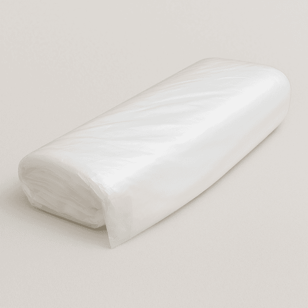 Bolsa transparente con fundas protectoras blancas para bañera de pedicura, enrolladas y listas para su uso.
