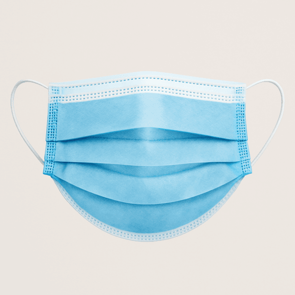 Mascarilla higiénica desechable azul con gomas elásticas, caja de 50 unidades