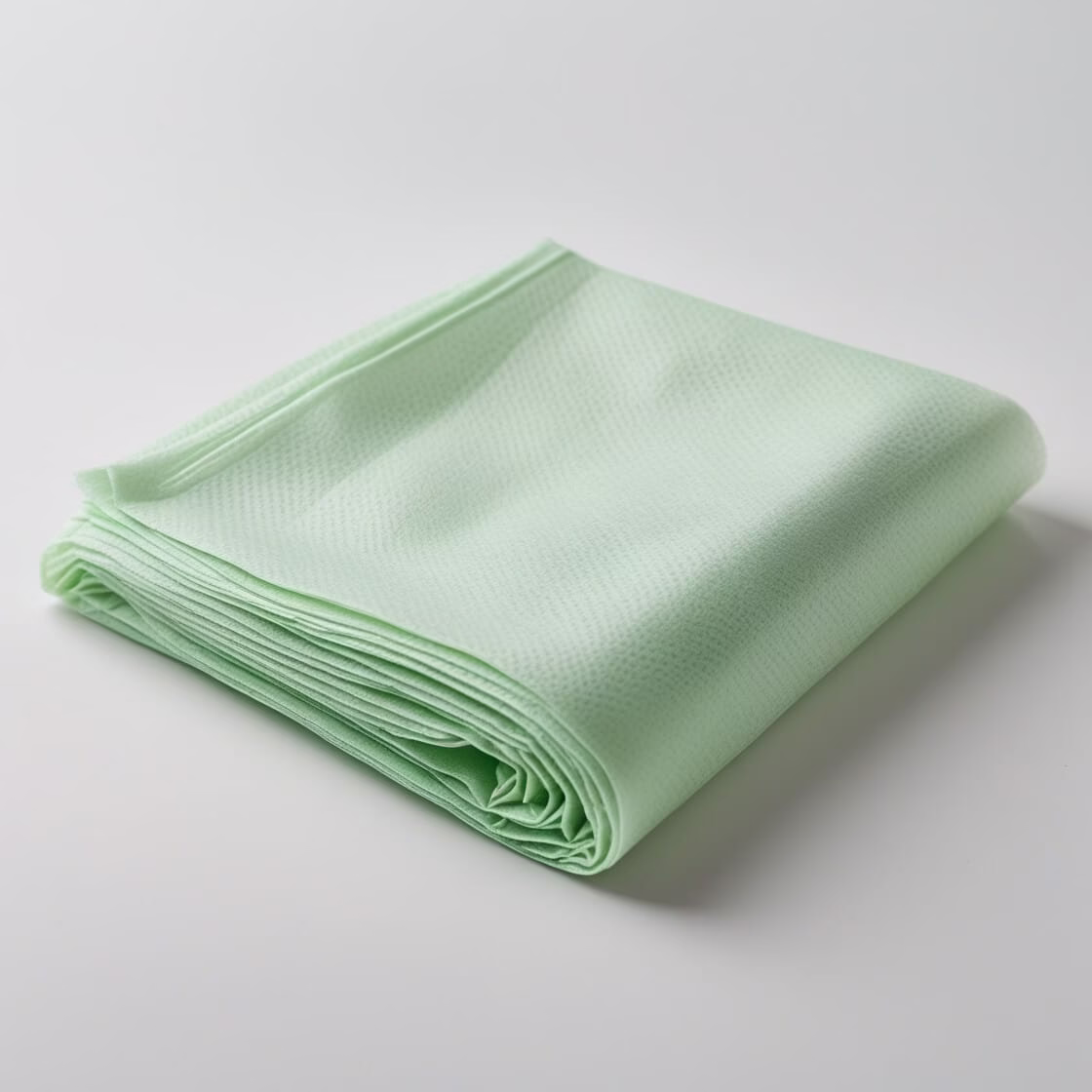 Sábana desechable de color verde claro, doblada y fabricada con material no tejido, utilizada en spas, salones de belleza y centros de estética.