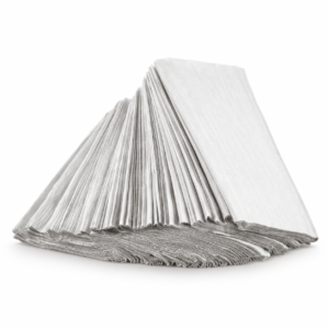 Toallas de celulosa blancas de 40 × 80 cm plegadas en abanico