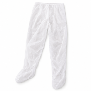 Pantalón desechable blanco de tejido no tejido para presoterapia, extendido sin maniquí
