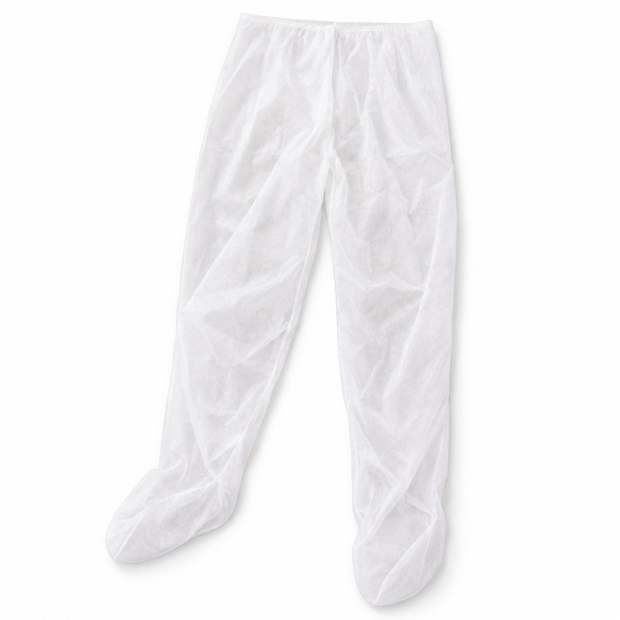 Pantalón desechable blanco de tejido no tejido para presoterapia, extendido sin maniquí
