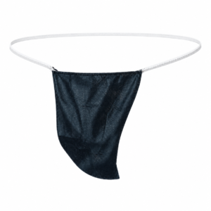 Tanga desechable oscuro para hombre con elástico blanco, sin maniquí sobre fondo blanco