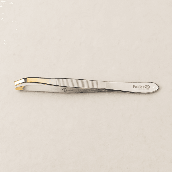 Pinza de depilar metálica con punta dorada de 8 cm, precisión facial
