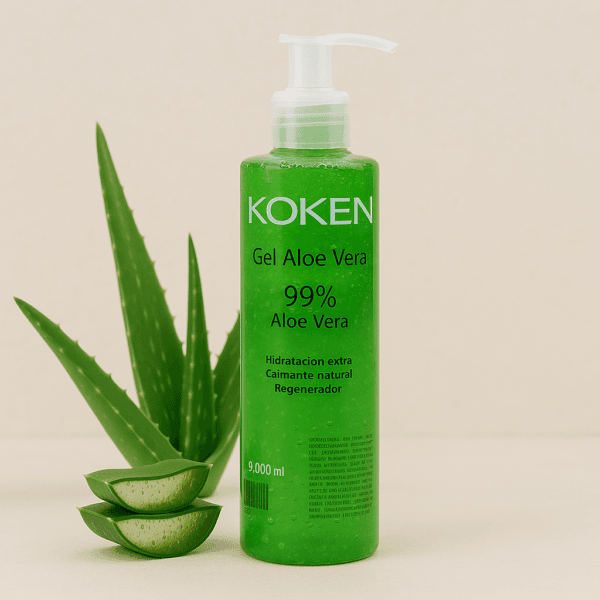 Gel Aloe Vera 99% KOKEN 250 ml con hoja de aloe – hidratante natural para rostro y cuerpo