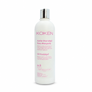 Aceite post depilación KOKEN rosa mosqueta, 500 ml, sobre fondo blanco
