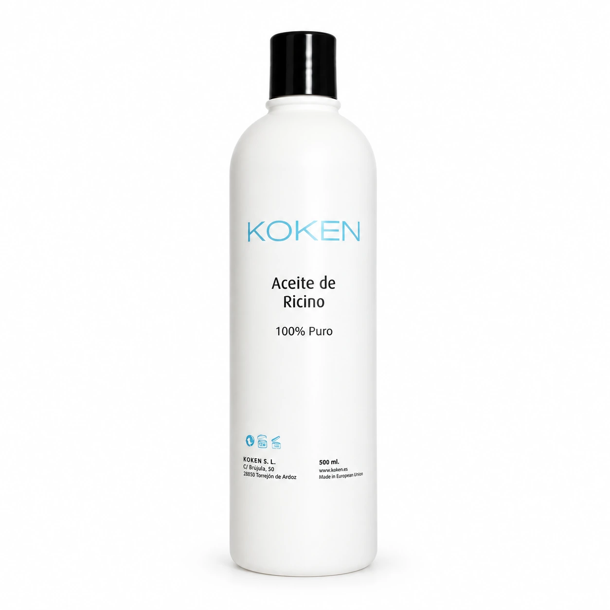 Botella KOKEN de aceite de ricino 100% puro 500 ml con tapón negro