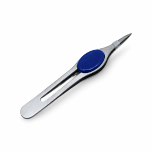 Pinza anatómica de punta fina con apoyo azul