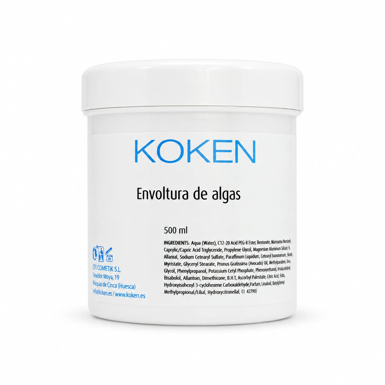 Tarro KOKEN de envoltura de algas 500 ml con tapa blanca completa