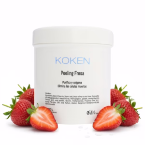 Peeling Fresa KOKEN 500ml tarro blanco con partículas arroz maracuyá exfoliante gel natural facial corporal con fresas frescas