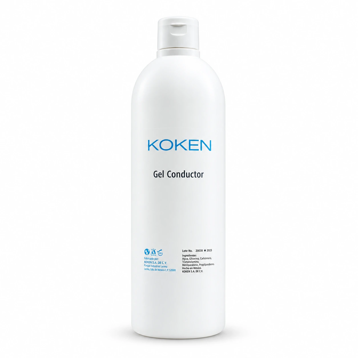 Botella KOKEN de gel conductor neutro 1 litro con tapa completa