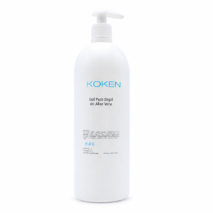 Gel post depilación KOKEN aloe vera, 1 litro con dosificador, sobre fondo blanco