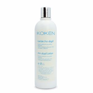 Loción predepilatoria KOKEN, 500 ml, sobre fondo blanco