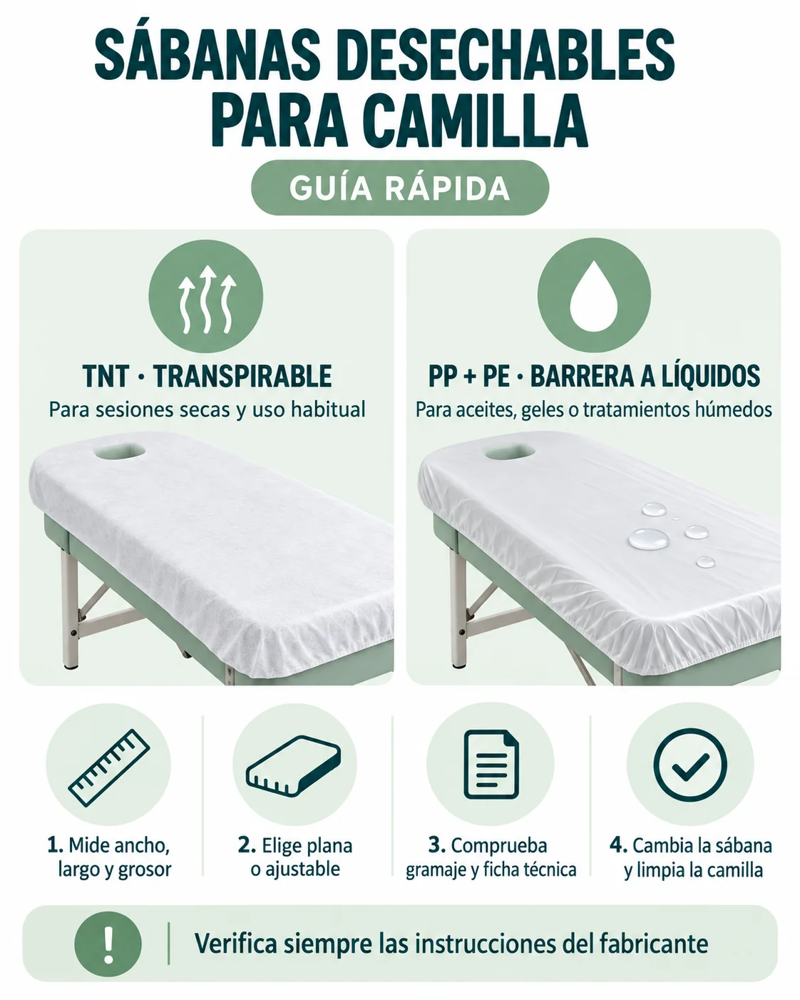 Infografía para elegir sábanas desechables para camilla