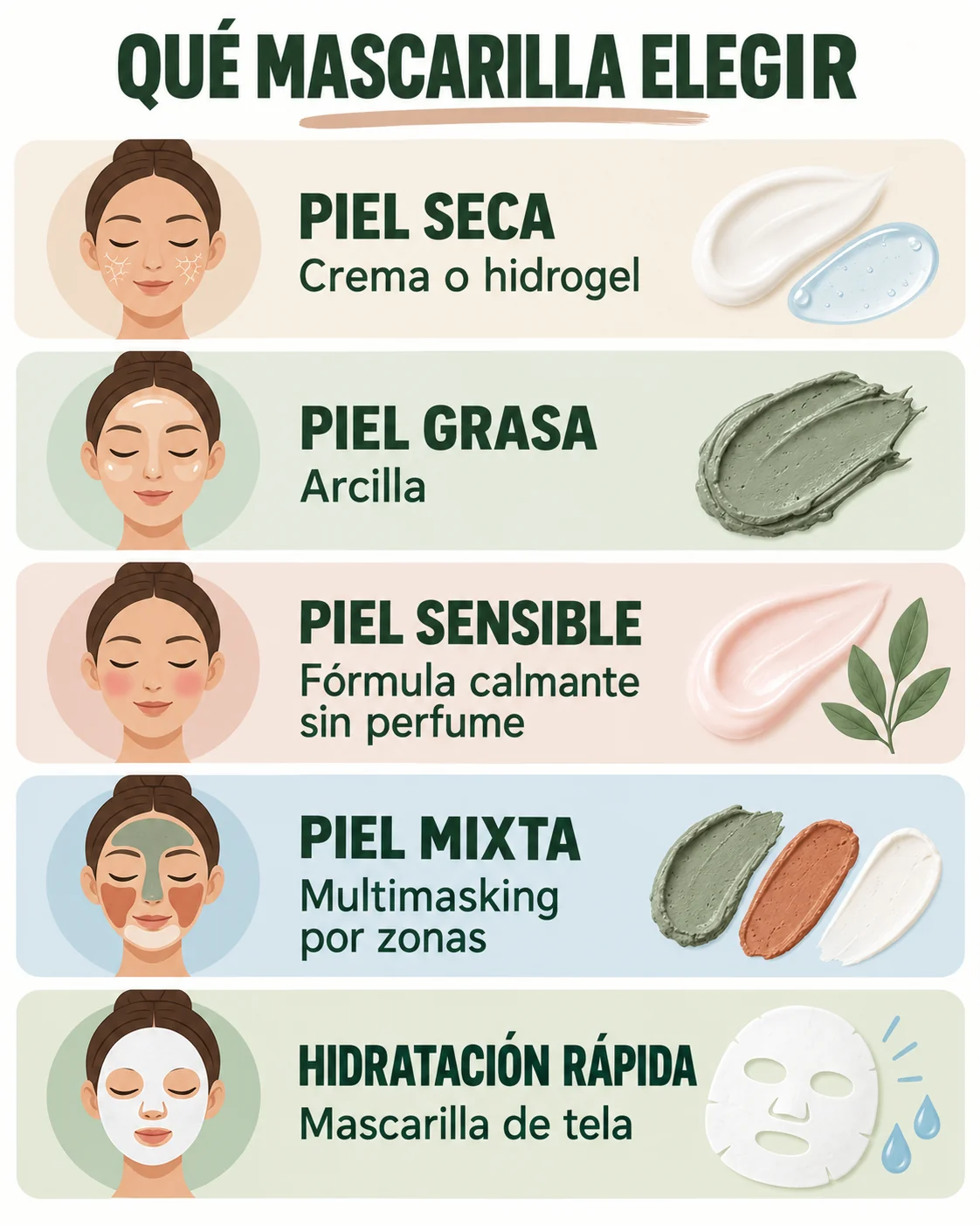 Infografía para elegir mascarilla facial según el tipo de piel