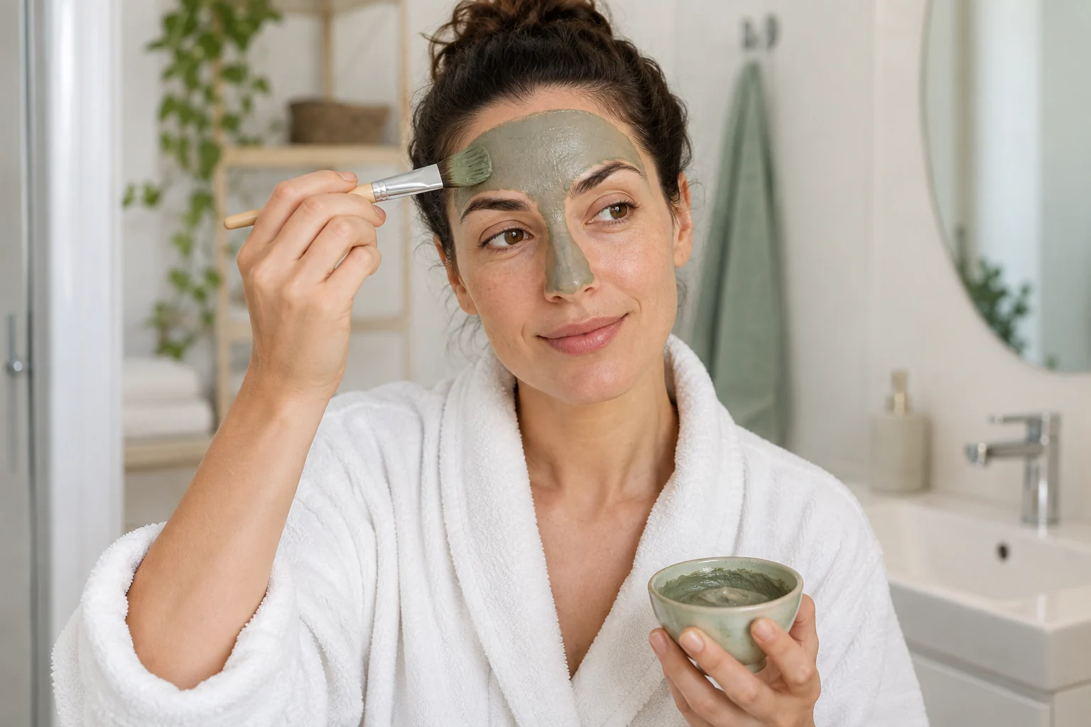 Aplicación de una mascarilla facial de arcilla en la zona T