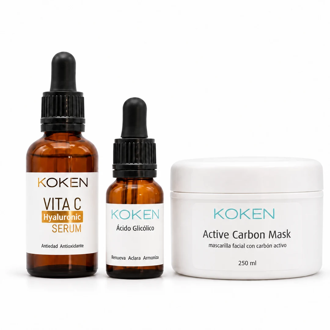 Pack facial Koken con sérum Vita C, ácido glicólico y mascarilla de carbón activo