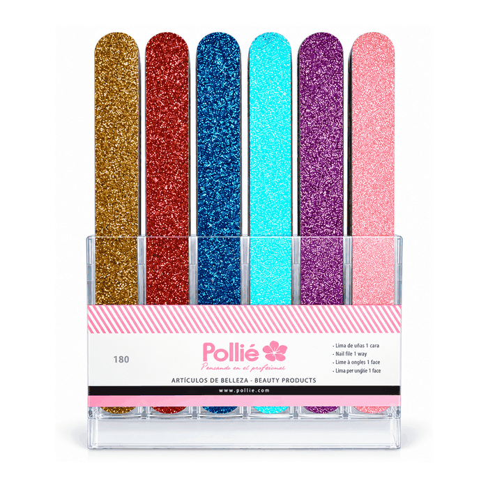 Expositor con 42 limas glitter Pollié grano 180