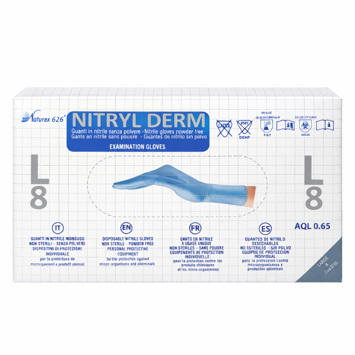 Guantes de nitrilo azules sin polvo talla L 100 unidades