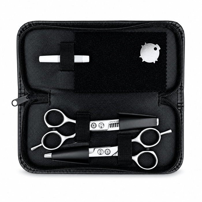 Estuche Eurostil con tijeras de corte y esculpir, azul