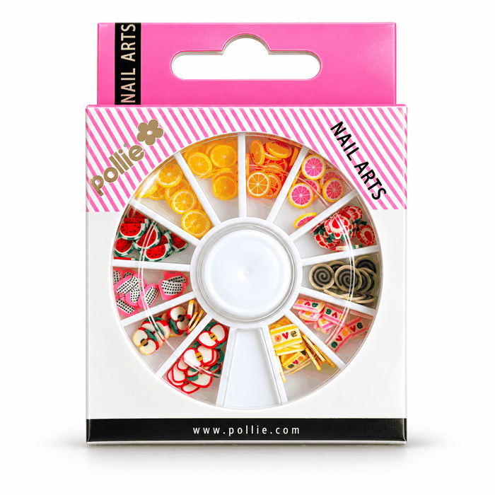 Decoración Fimo Pollié para uñas, flores y frutas, 144 piezas