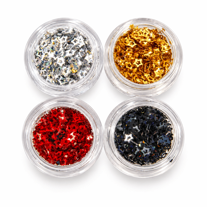 Estrellas glitter para uñas, set de 4 colores