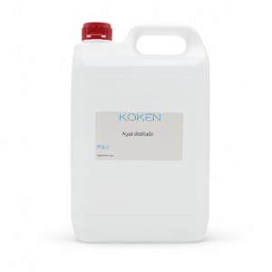 Garrafa de agua destilada Koken 5 litros con asa y tapón rojo