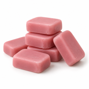Ilustración de pastillas de cera depilatoria rosa sobre fondo blanco