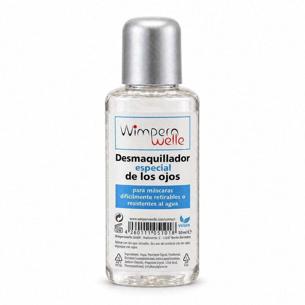 Desmaquillante de ojos Wimpernwelle de 50 ml con tapón plateado