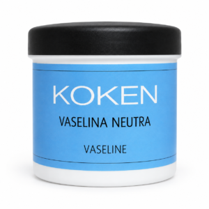 Tarro de vaselina neutra Koken 500 ml con etiqueta azul y tapa negra